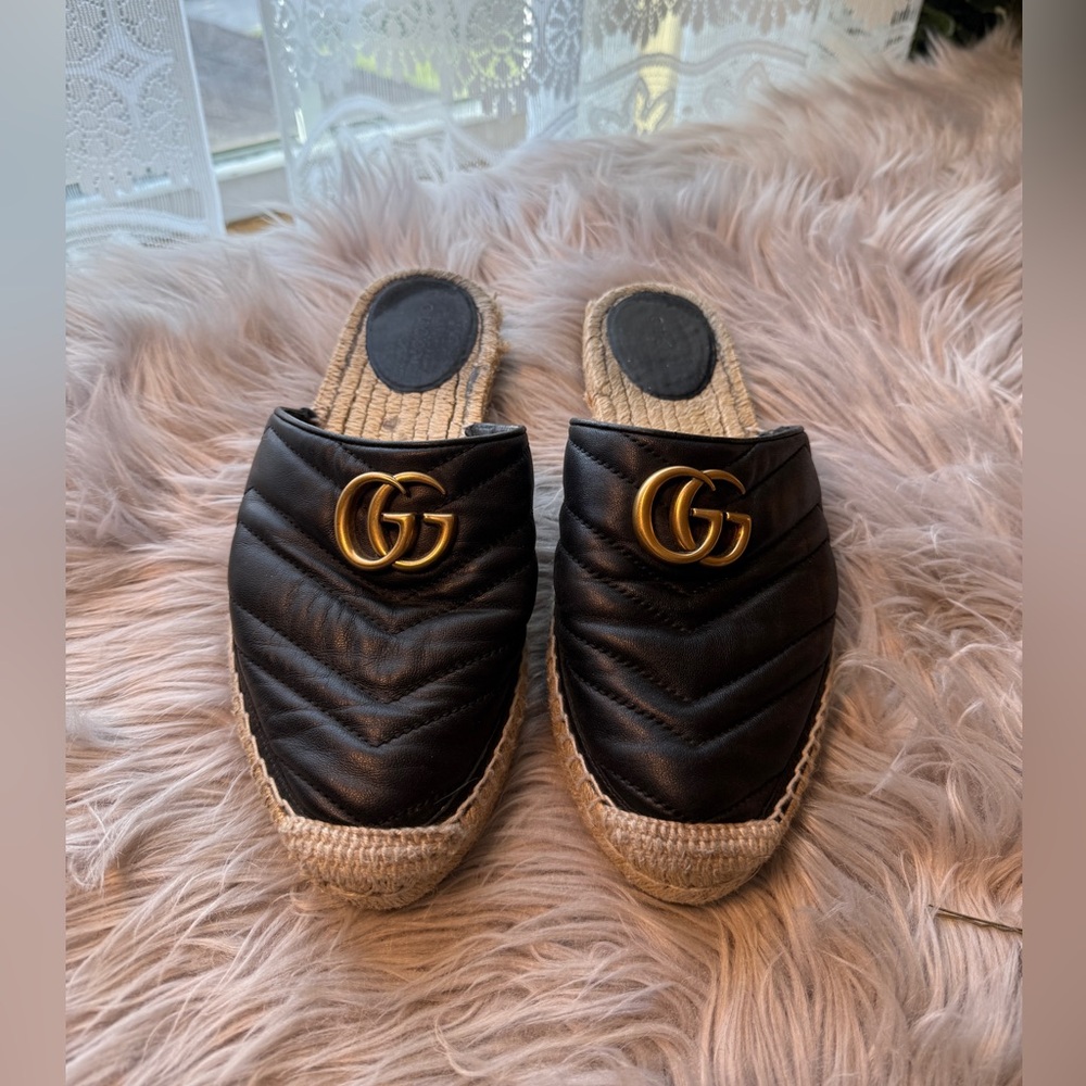 Gucci Nappa Matelasse GG Marmont Espadrille Mules
